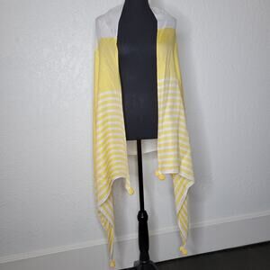 J. CREW Modal Wool Blend Lightweight Yellow Striped Pom Cover-Up Shawl✨️One Size